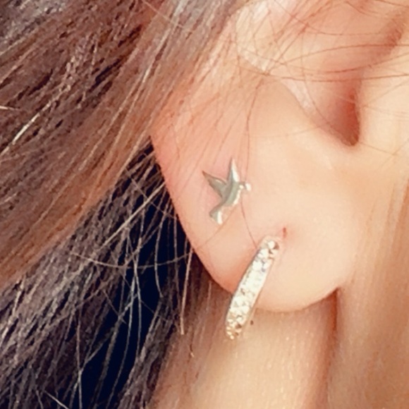 Sterling Silver Tiny Dove Bird Earrings - Picture 9 of 11